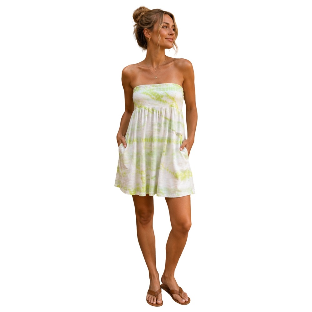 Velvet Graham Spencer Strapless Tie Dye Mini Dress Women M Green 90's Boho
